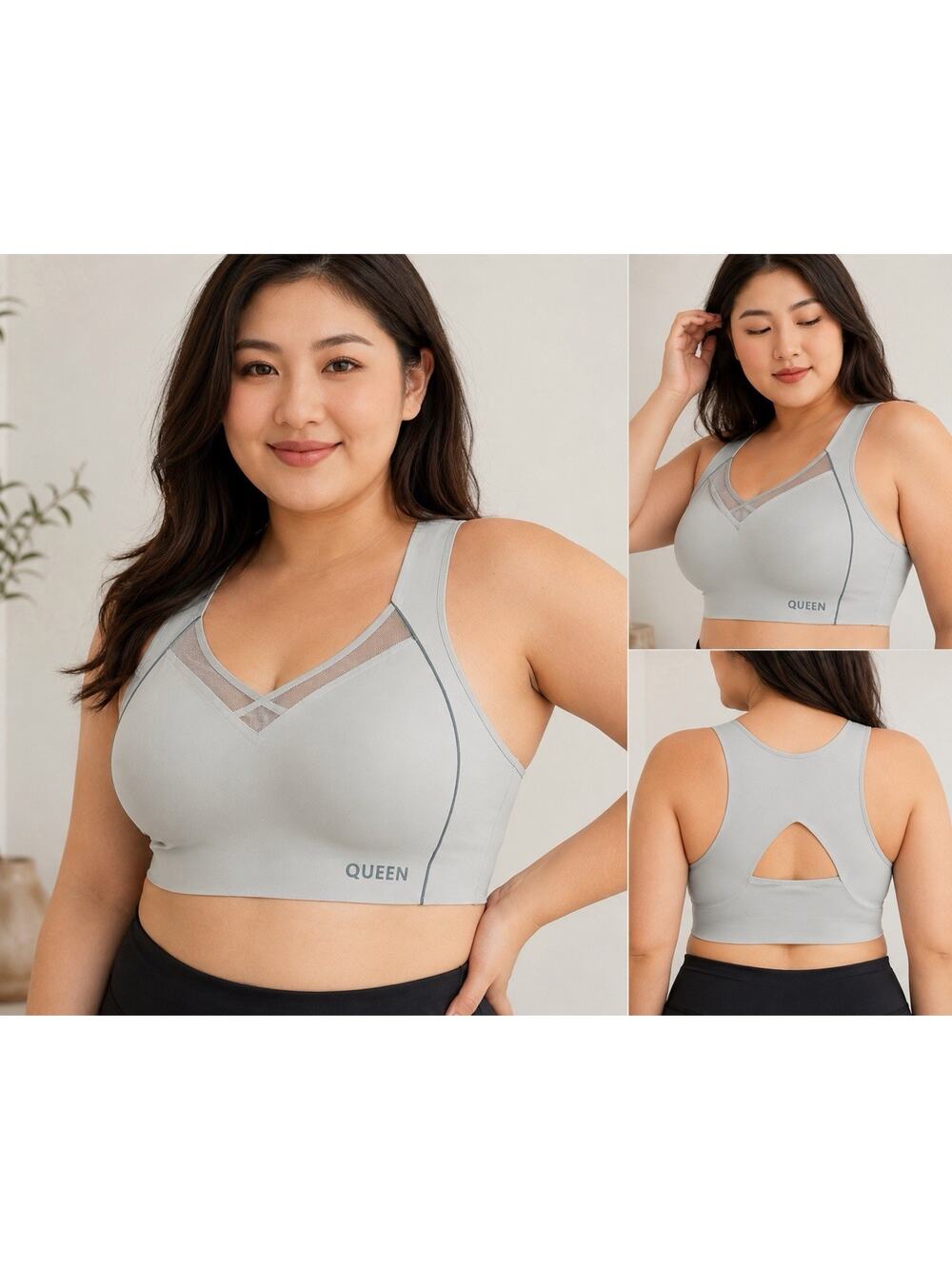 QUEEN Seamless Sports Bra 4XL Light Gray Wireless Padded Comfort Bra